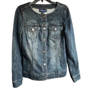 BandolinoBlu Denim Jean Jacket Classic Normcore Medium Wash Collarless Size M